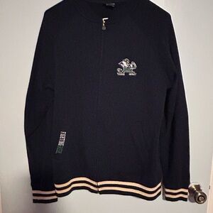 Champion Blue Zip Up Jacket Notre Dame with Striped Ribbing